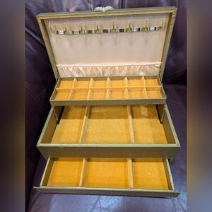 Antique Vintage Jewelry Organizer Box in Gold and Peach - Women Jewelry Storage